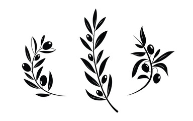 Fototapeta premium Olive Branch Silhouette Pack – Mediterranean Icons for Culinary, Peace & Botanical Designs