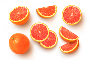set of grapefruit and slice isolated on transparent png background. Top view.	
