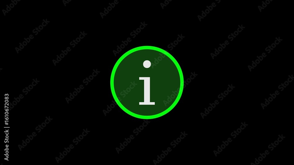 Poster informative green circle icon displaying information with bright glowing border on black background