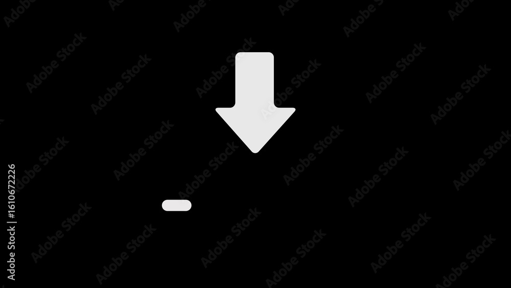 Poster simple downward arrow symbol with a dash symbol on black background for visuals