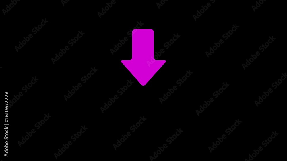 Poster simple purple arrow pointing downward on a black backdrop illustrating navigation and direction