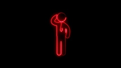 Businessman silhouette design with red neon glow effect pondering in a dark environment.