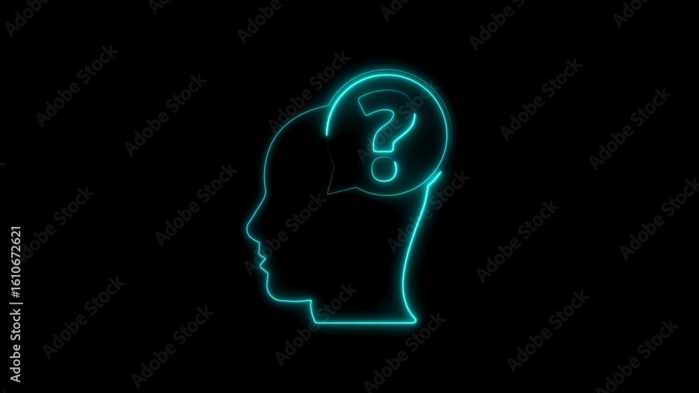 Poster illuminated outline of a head silhouette with a question mark symbolizing doubt and confusion