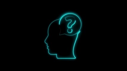Illuminated outline of a head silhouette with a question mark symbolizing doubt and confusion