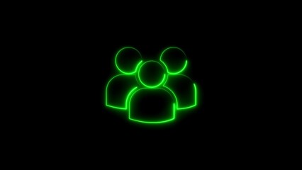 Glowing green neon group icon illustrating community teamwork and collaboration on black background