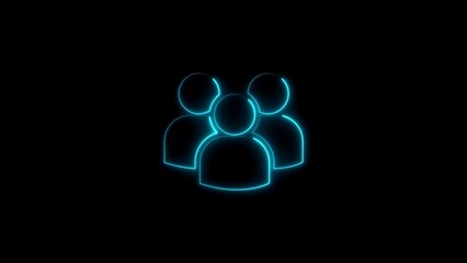 Neon blue glowing group of people icon representing community and teamwork