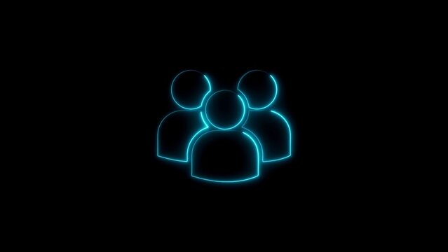 Neon blue glowing group of people icon representing community and teamwork