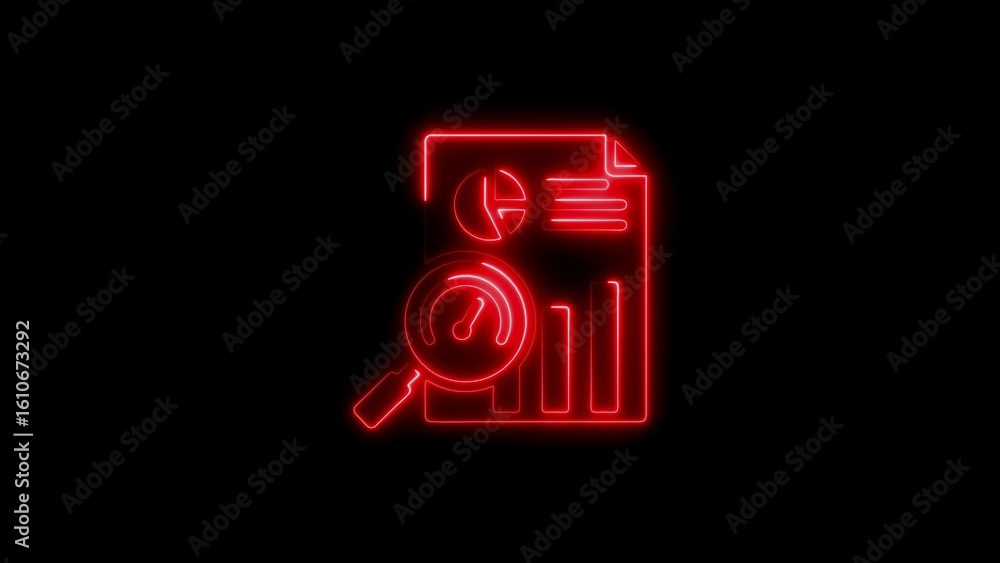 Poster red neon icon of financial analysis and data visualization on a black background