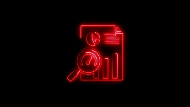 Red neon icon of financial analysis and data visualization on a black background