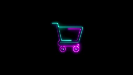 Illuminated neon shopping cart icon representing online shopping and e commerce against black background © M.S