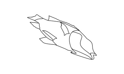 Dead fish outline vector illustration, clean black lines on white background, ideal for biology, education, and graphic design projects.