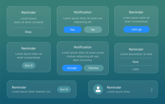 Set of mobile reminder notification interface liquid glass design