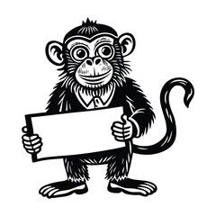Cartoon Monkey Holding Blank Sign With Charming Expression