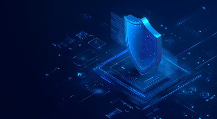 Secure digital shield protecting data in futuristic cyberspace network, technology concept