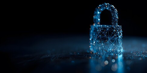 Secure your digital future with this glowing abstract network padlock, representing protection and innovation.