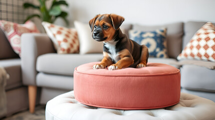 Puppy on ottoman