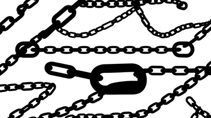 Monochrome set different type of metal chains in silhouette style. Seamless shape, for graphic design of logo, emblem, symbol, sign, badge, label, stamp, isolated on white background