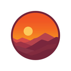 Minimalist Mountain Sunset Circle Icon