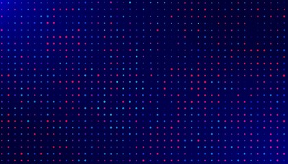 Abstract blue background with small, multicolored pixelated crosses