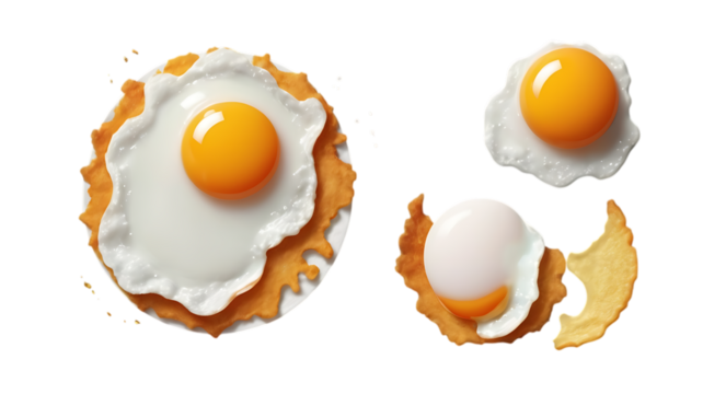 Fried eggs on toast isolated on a transparent background