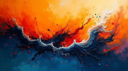 Dynamic Orange Blue Paint with Dark Edges