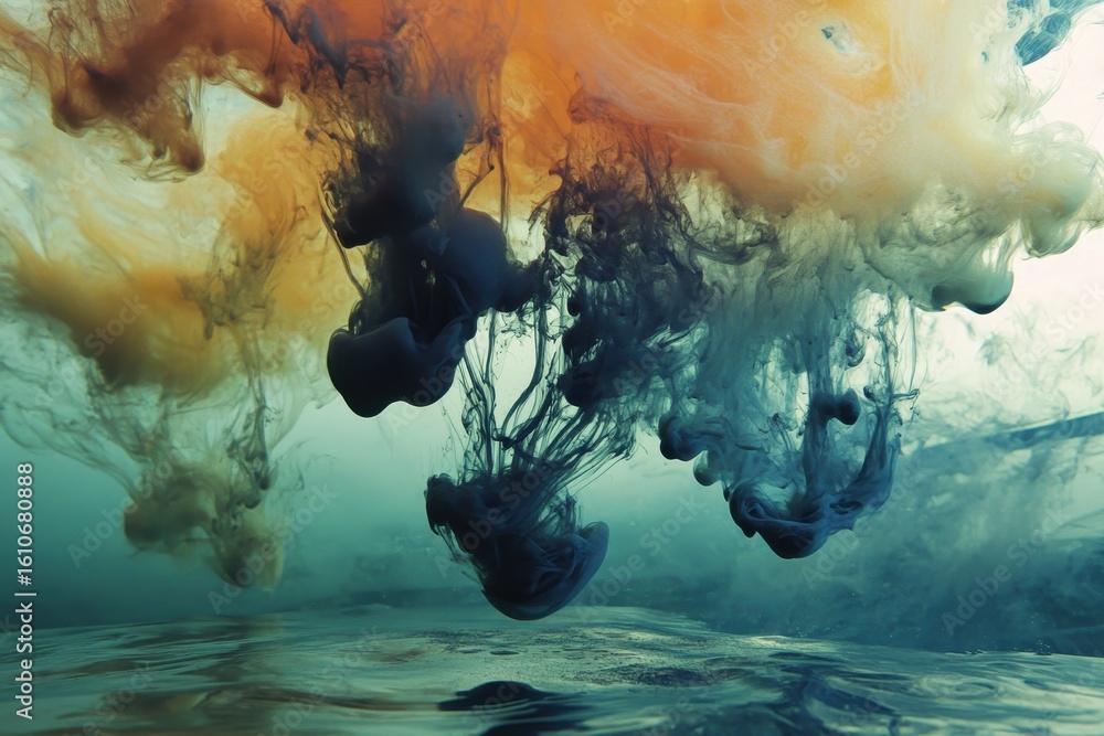Aufkleber ink swirling in water creates vibrant abstract patterns in dynamic motion, ink in water abstract bac