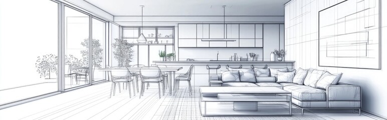 Minimalist living space design sketch