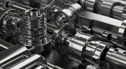 1. "Industrial Cylindrical Metal Parts with Grooves and Flanges"
