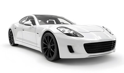 Obraz premium Sleek white luxury sedan with black wheels, showcasing modern automotive design and premium engineering