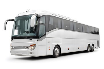 Sleek modern white coach bus ready for travel, offering comfortable passenger transport and business journeys.