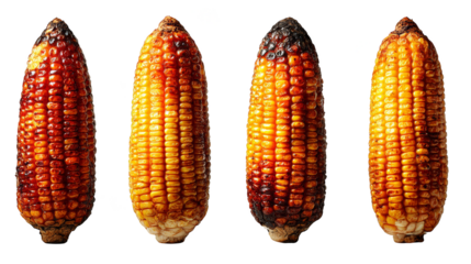 Closeup of four fresh ears of corn on the cob, a summer harvest delight fresh.