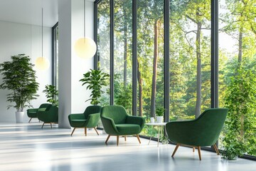 Green-furnished modern lounge with windows