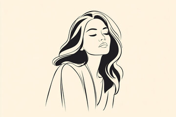 continuous line art of woman with flowing hair fashion illustration