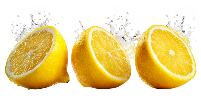 Refreshing splash, three lemons drenched in water for a zesty visual fresh.