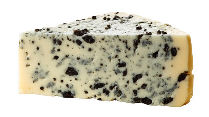 Delicious dairy delight, a closeup of cheese with striking black and white spots.