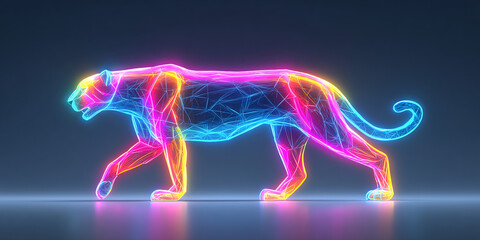 3D panther made of fractal light patterns and glowing neon energy