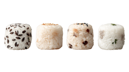 Cube-shaped Japanese Onigiri with Various Toppings.