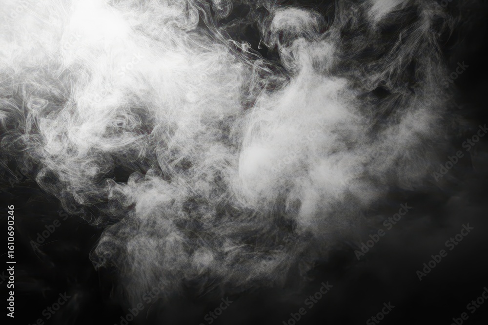 Poster dissolving transition from deep black to soft light grey creates a mysterious atmosphere in the back