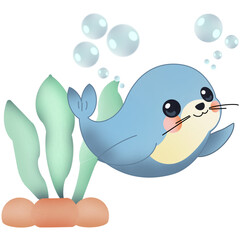 Little seal-blue bird with a branch