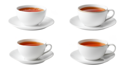 Four cups of tea, a cozy and aromatic tea time experience soothing.