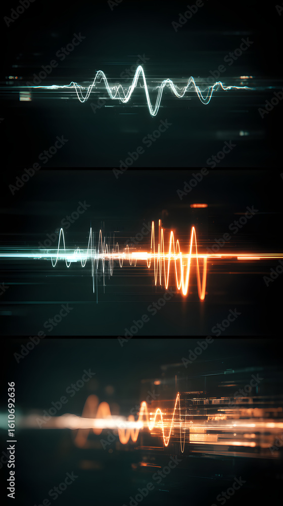 Poster dynamic soundwaves: a captivating set of three visual representations of sound waves, each showcasin