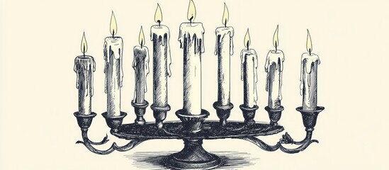 Hand-drawn antique candelabra with burning candles showcasing wax drips and ornate design
