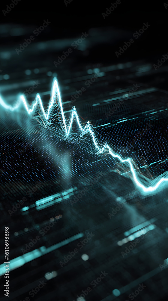 Poster abstract pulse of data: an abstract representation of fluctuating data pulses, visualized as a lumin