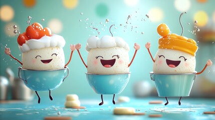 Joyful trio of animated sweet treats ready to bring smiles and happiness
