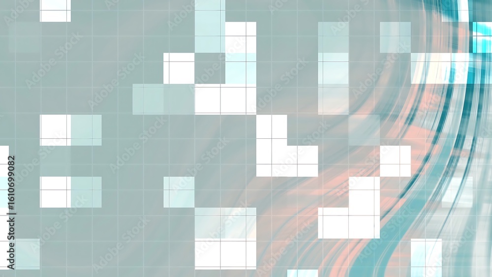 Poster ombre arctic sunrise abstract teal background with grid and pixelated squares overlay creating a mod