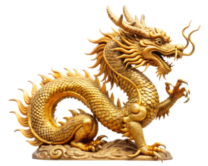 Chinese golden dragon statue isolated on white background,PNG.AI Generated.