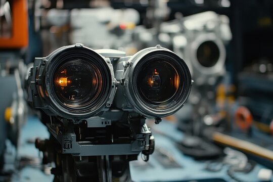 Close view of advanced sonar equipment on a research vessel at sea during a late afternoon exploration, Close Up, Dolly In On Ship Sonar