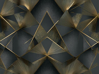 Elegant geometric gold and dark charcoal shapes create a stunning seamless modern pattern design