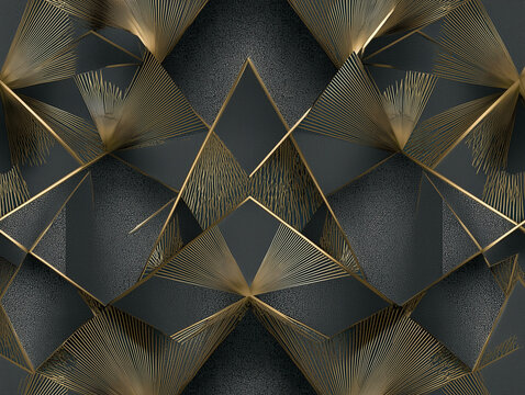 Elegant geometric gold and dark charcoal shapes create a stunning seamless modern pattern design