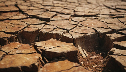  Dry, cracked earth showing deep fissures, indicating severe drought conditions.